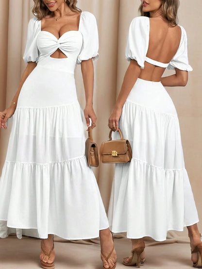 Aby White Maxi Dress With open back and front