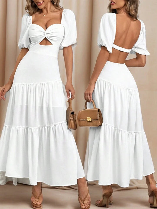 Aby White Maxi Dress With open back and front