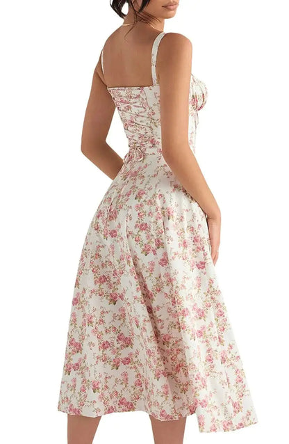 Floral Midriff Waist Shaper Dress - Mainovoo.