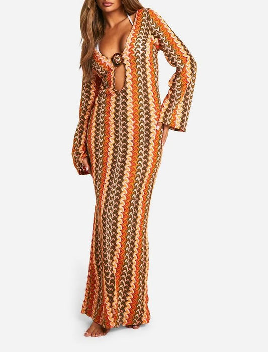 STRIPE KNIT O-RING BEACH MAXI DRESS