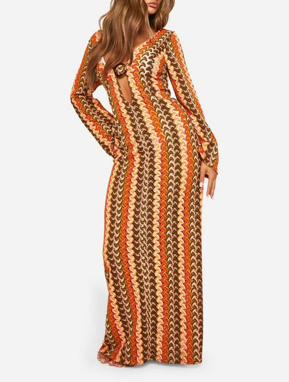 STRIPE KNIT O-RING BEACH MAXI DRESS