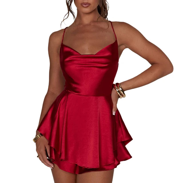 Women Solid Color Cami Playsuits Cowl Neck - Mainovoo.