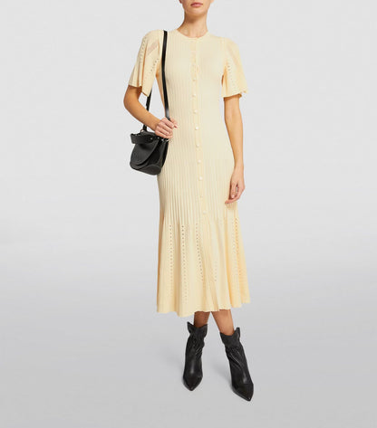 Sandro Fine-knit midi dress with openwork design yellow