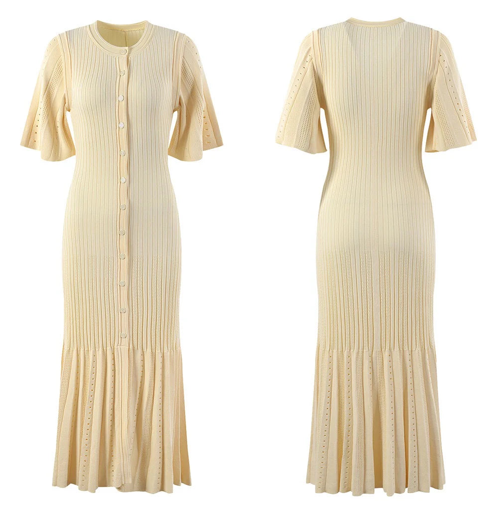 Sandro Fine-knit midi dress with openwork design yellow