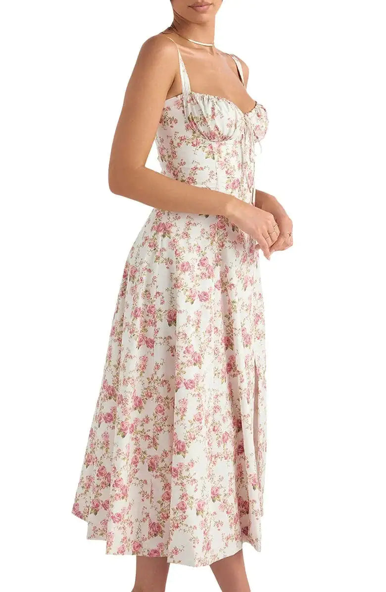 Floral Midriff Waist Shaper Dress - Mainovoo.