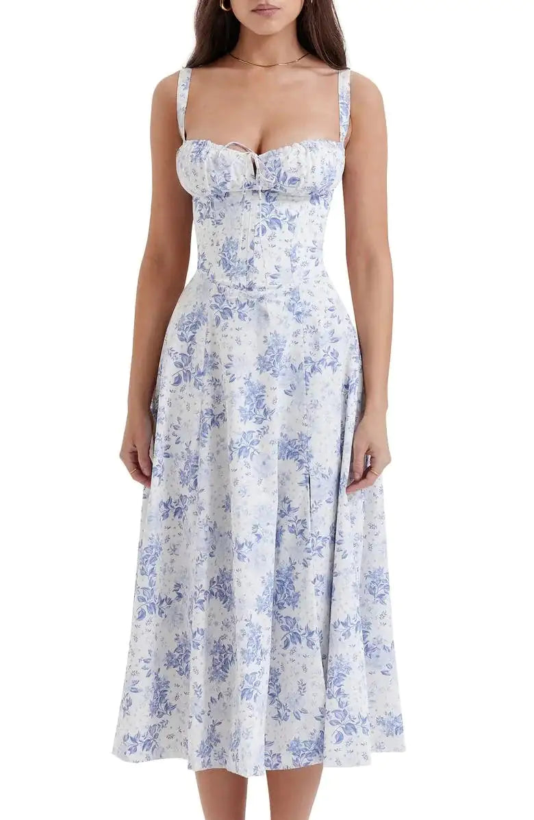 Floral Midriff Waist Shaper Dress - Mainovoo.